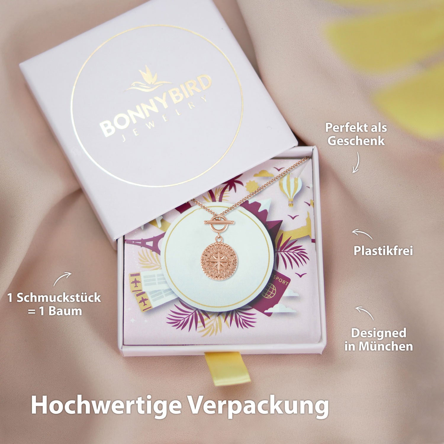 BonnyCompass Kette mit Kompass Anhänger Rosegold