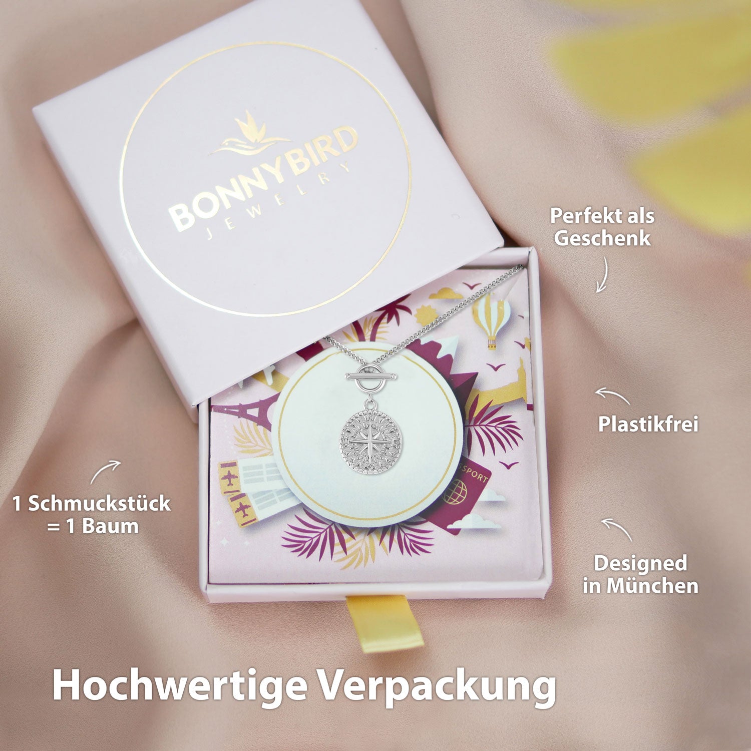 BonnyCompass Kette mit Kompass Anhänger Silber