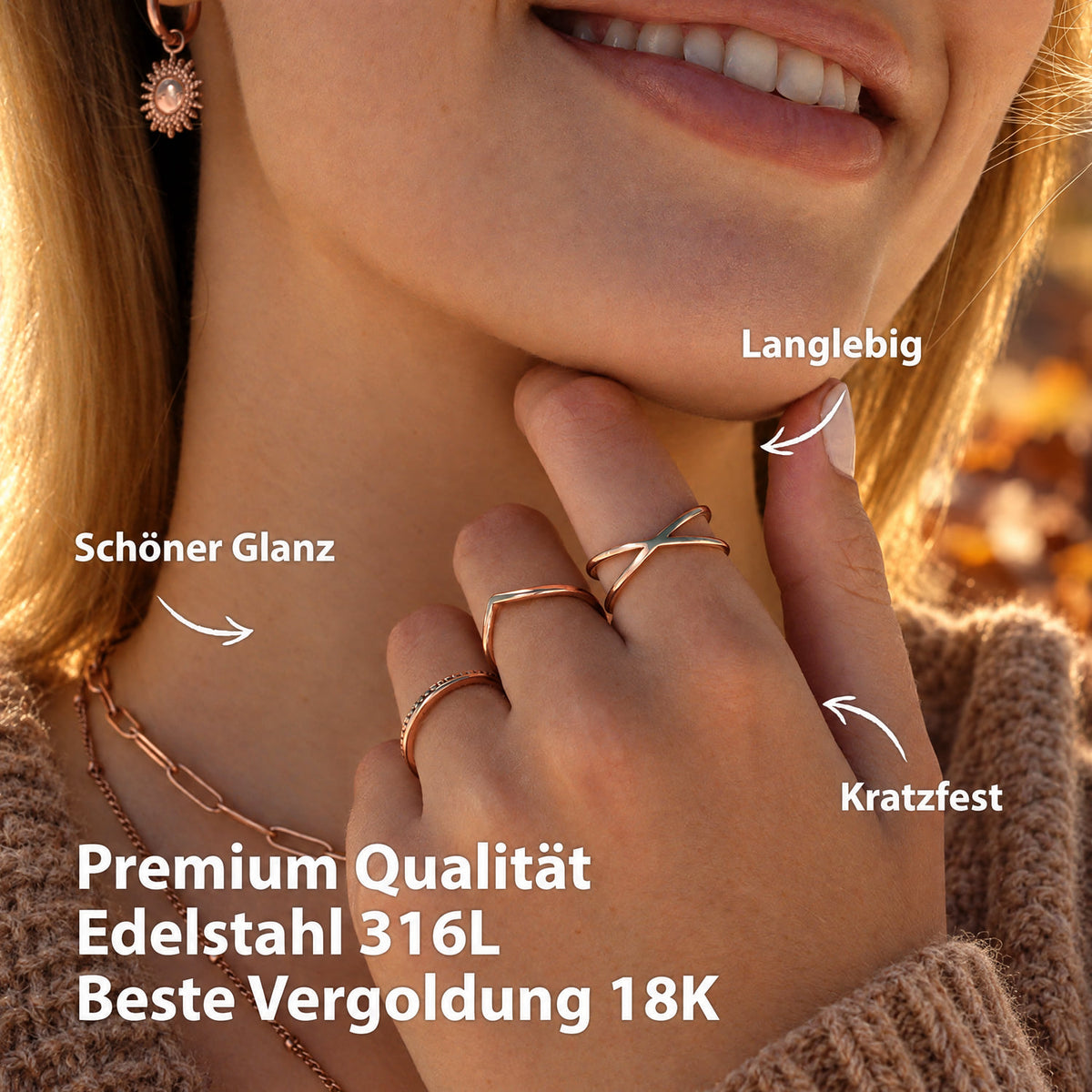 Ring Rosegold Damen Set