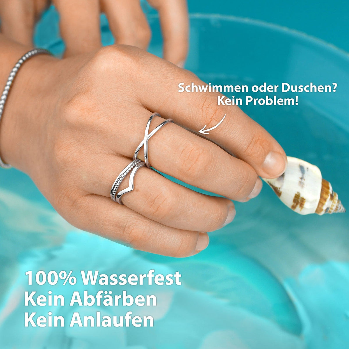 Ringset Damen Wasserfest Silber