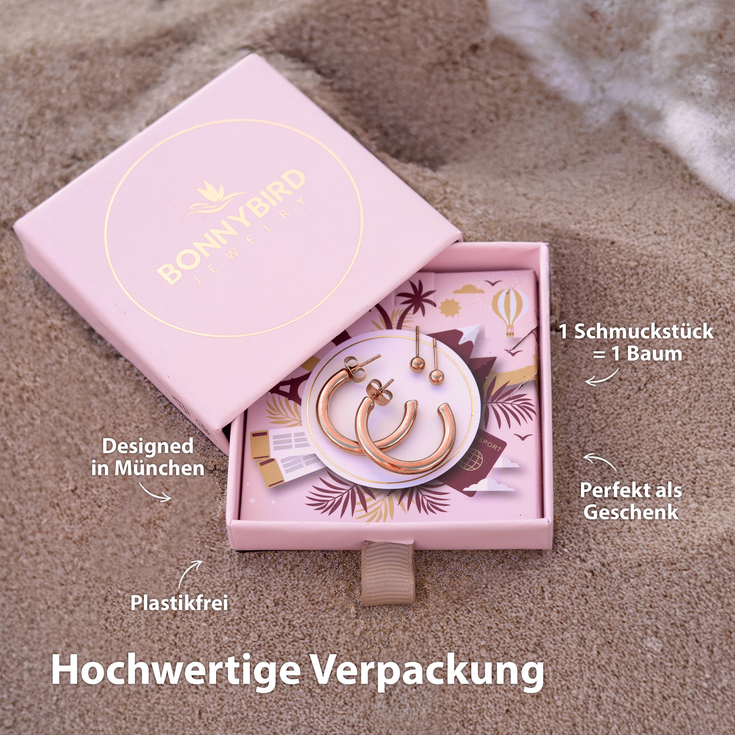 BonnyParis Ohrringe Set Creole und Kugelstecker Roségold