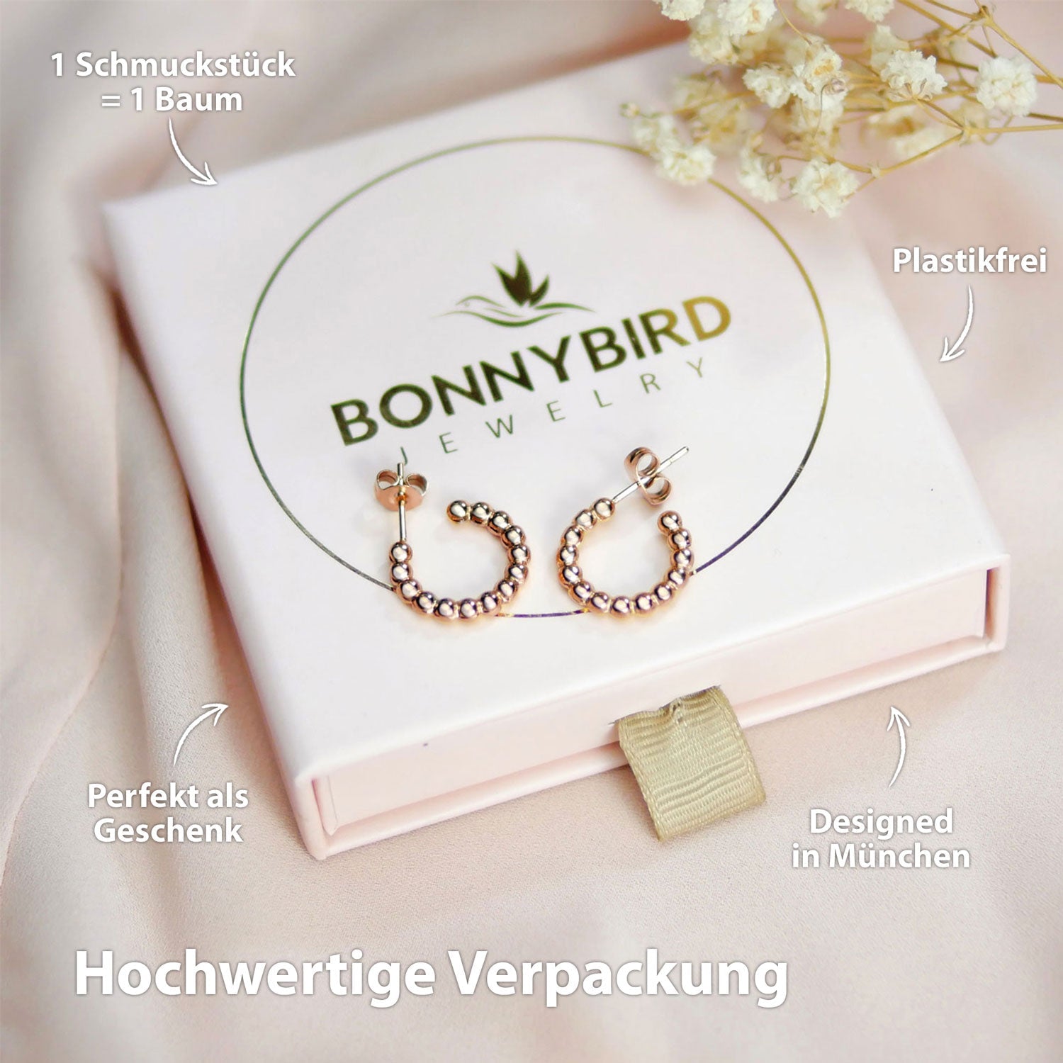 BonnyDots Creolen Rosegold Klein mit Kugel Ohrstecker - BONNYBIRD