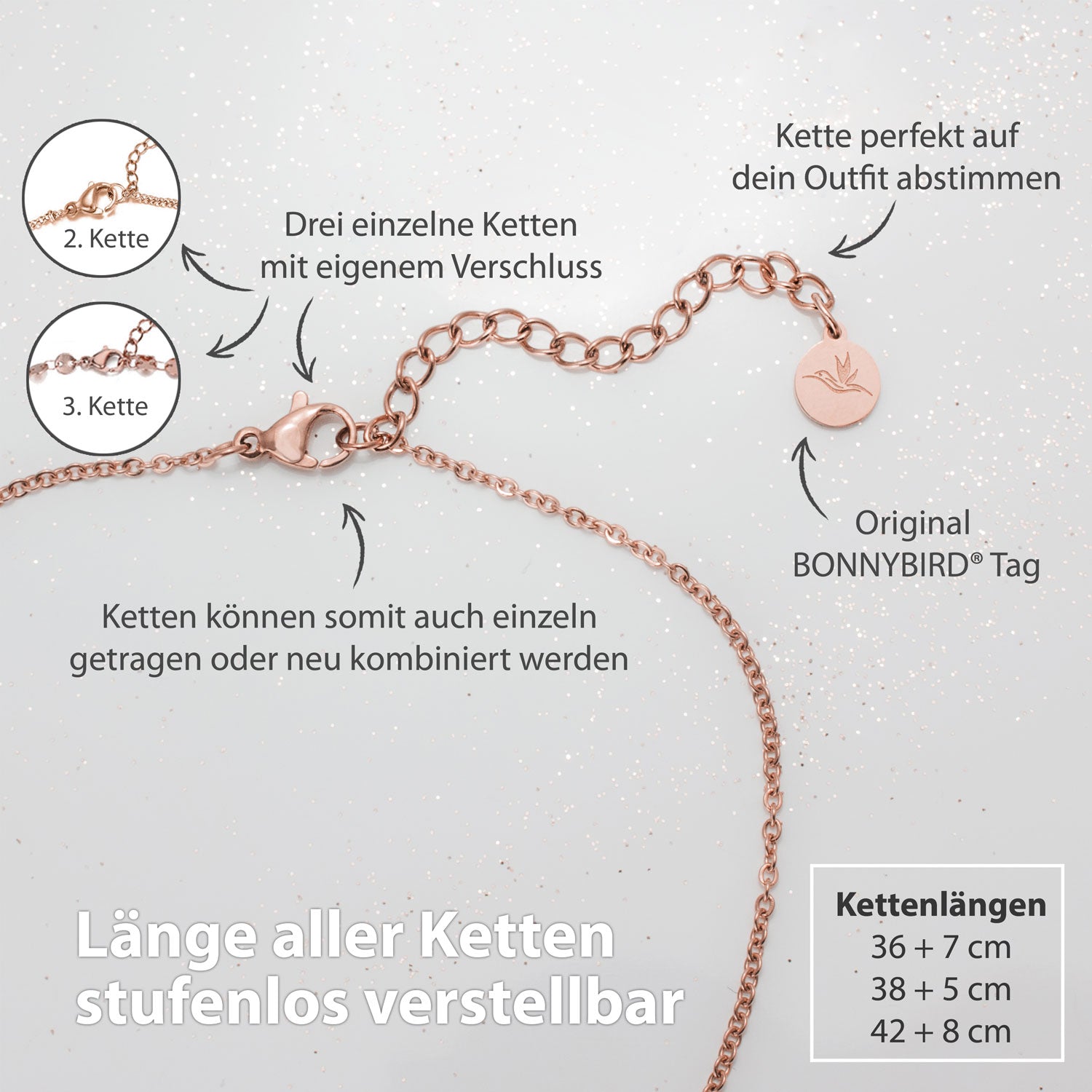 Bundle: BonnyBoho + BonnyDots Halsketten Set Roségold - BONNYBIRD