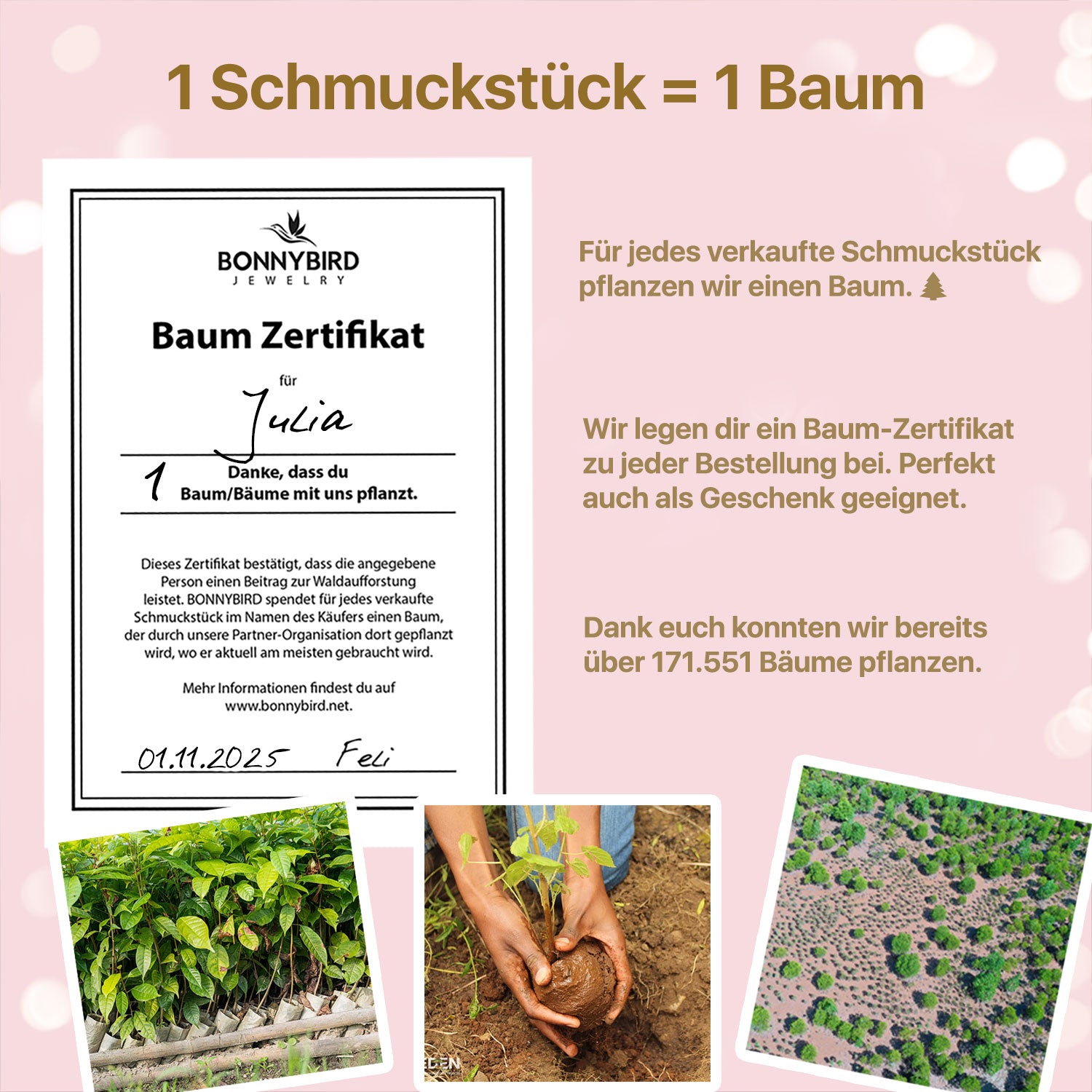 Baum Zertifikat - Ein Baum je Schmuckstück