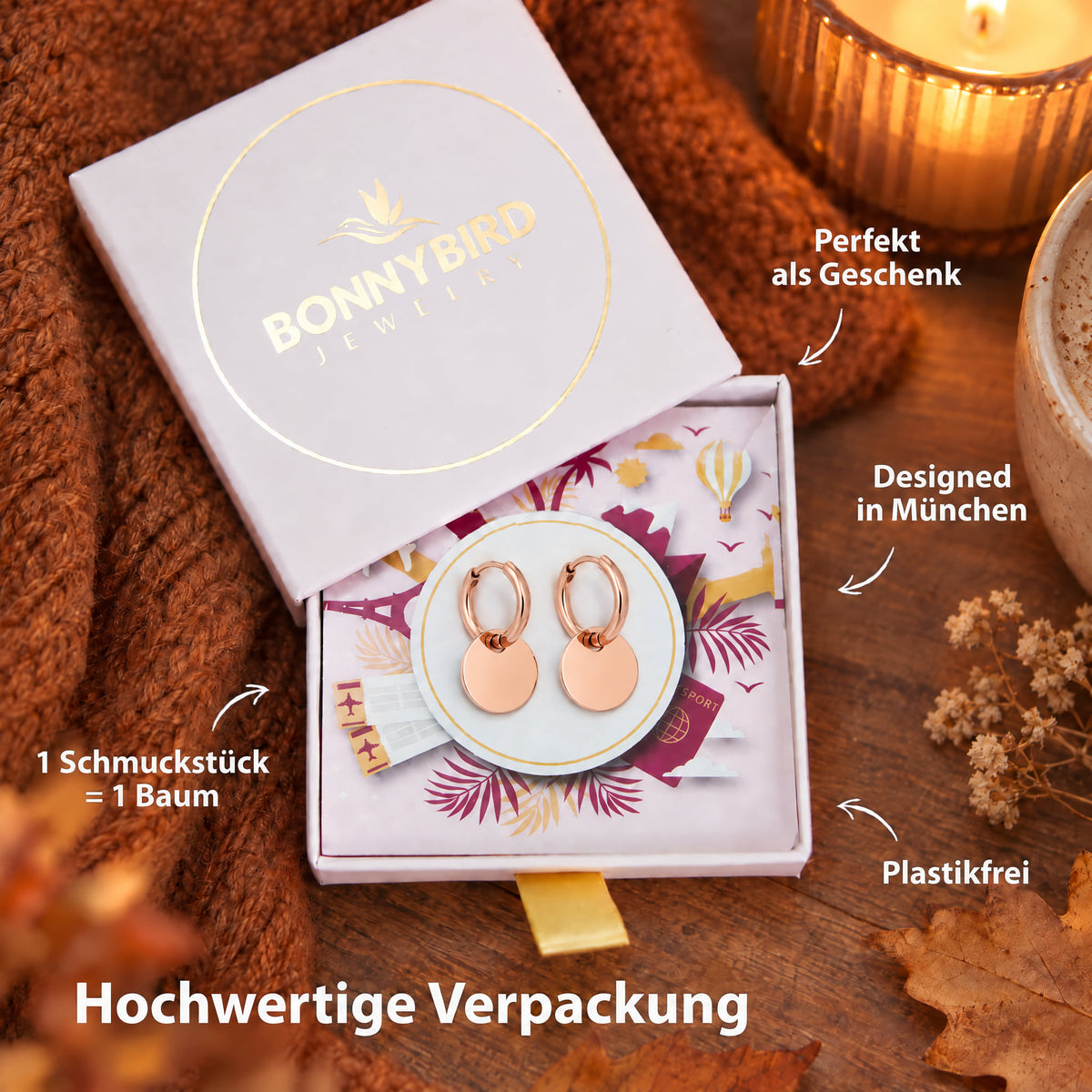 BonnyCoin Creolen mit Anhänger Rosegold - BONNYBIRD