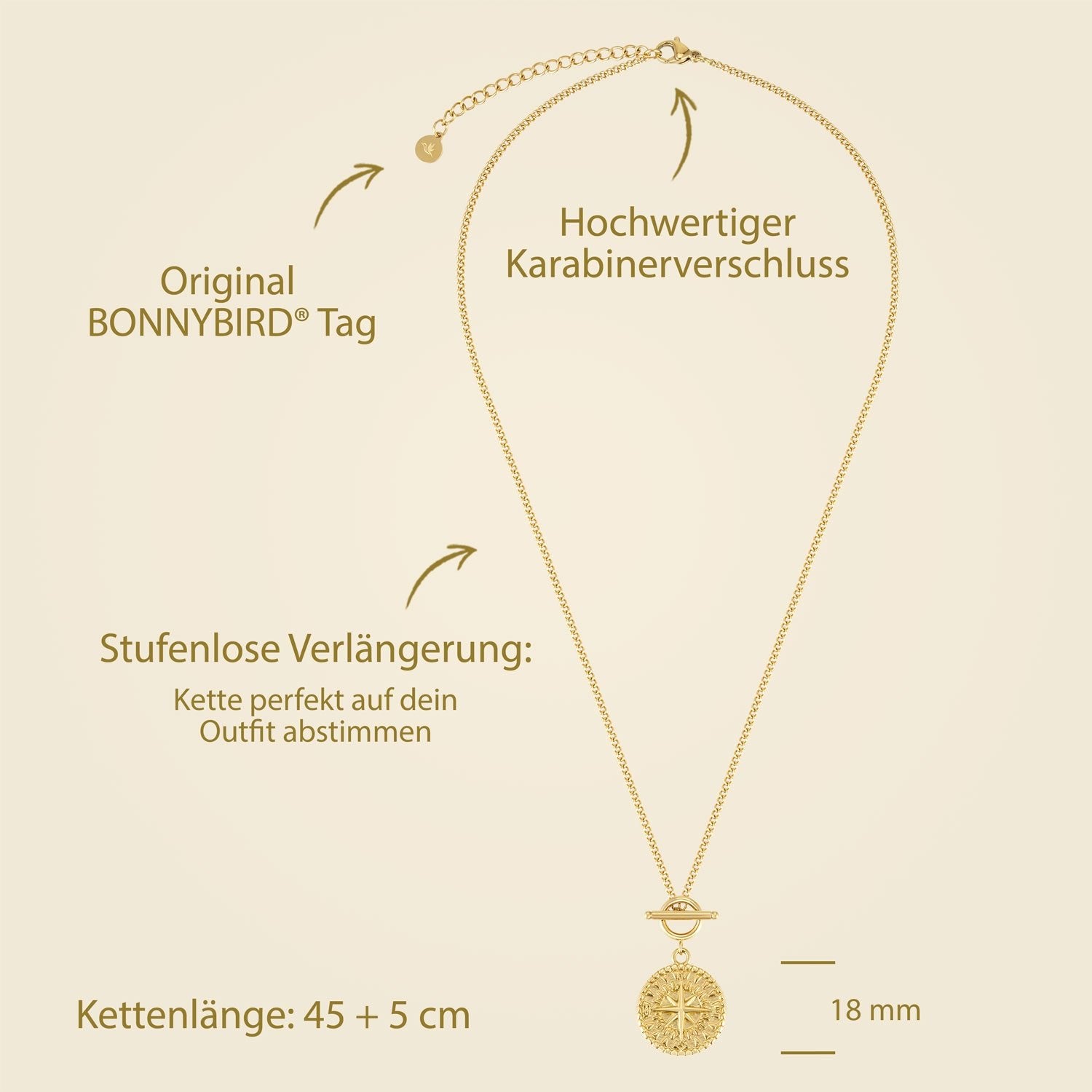 BonnyCompass Kette mit Kompass Anhänger Gold - BONNYBIRD