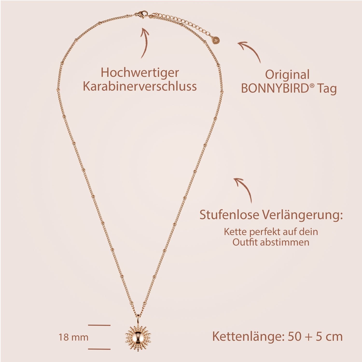 Bundle: BonnySun Kette + Ohrringe Sonne Roségold - BONNYBIRD