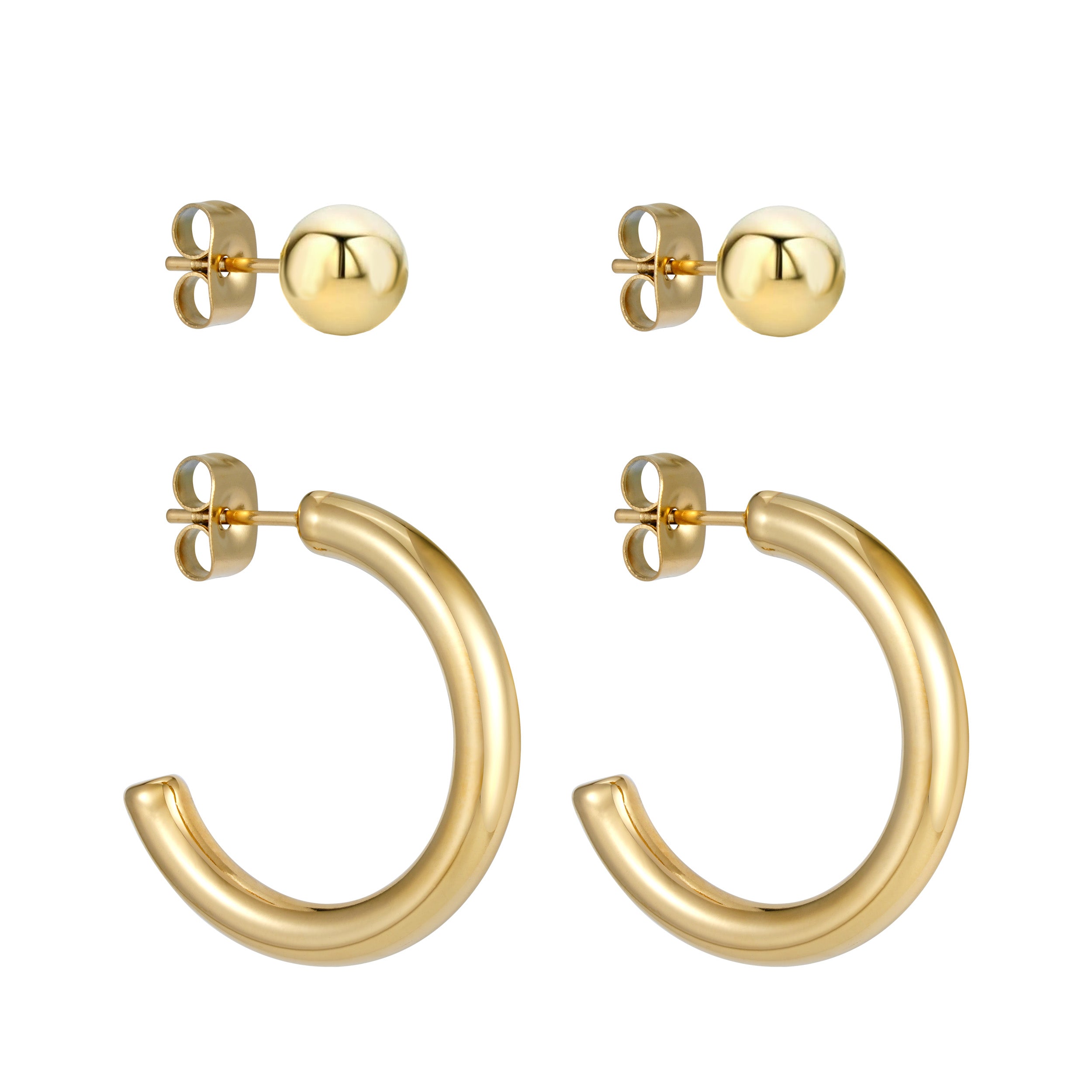 BonnyParis Ohrringe Set Creole und Kugelstecker Gold