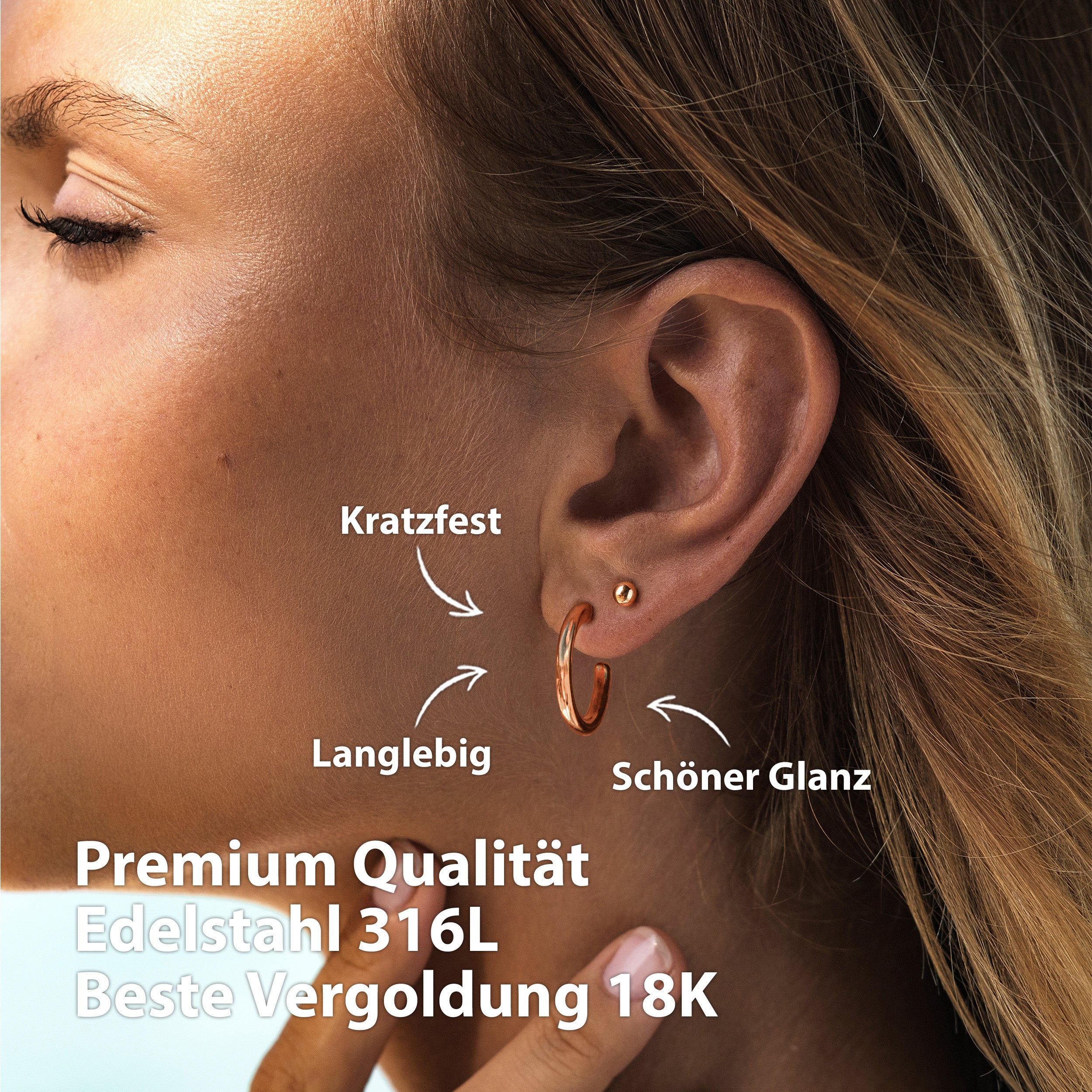 BonnyParis Ohrringe Set Creole und Kugelstecker Roségold