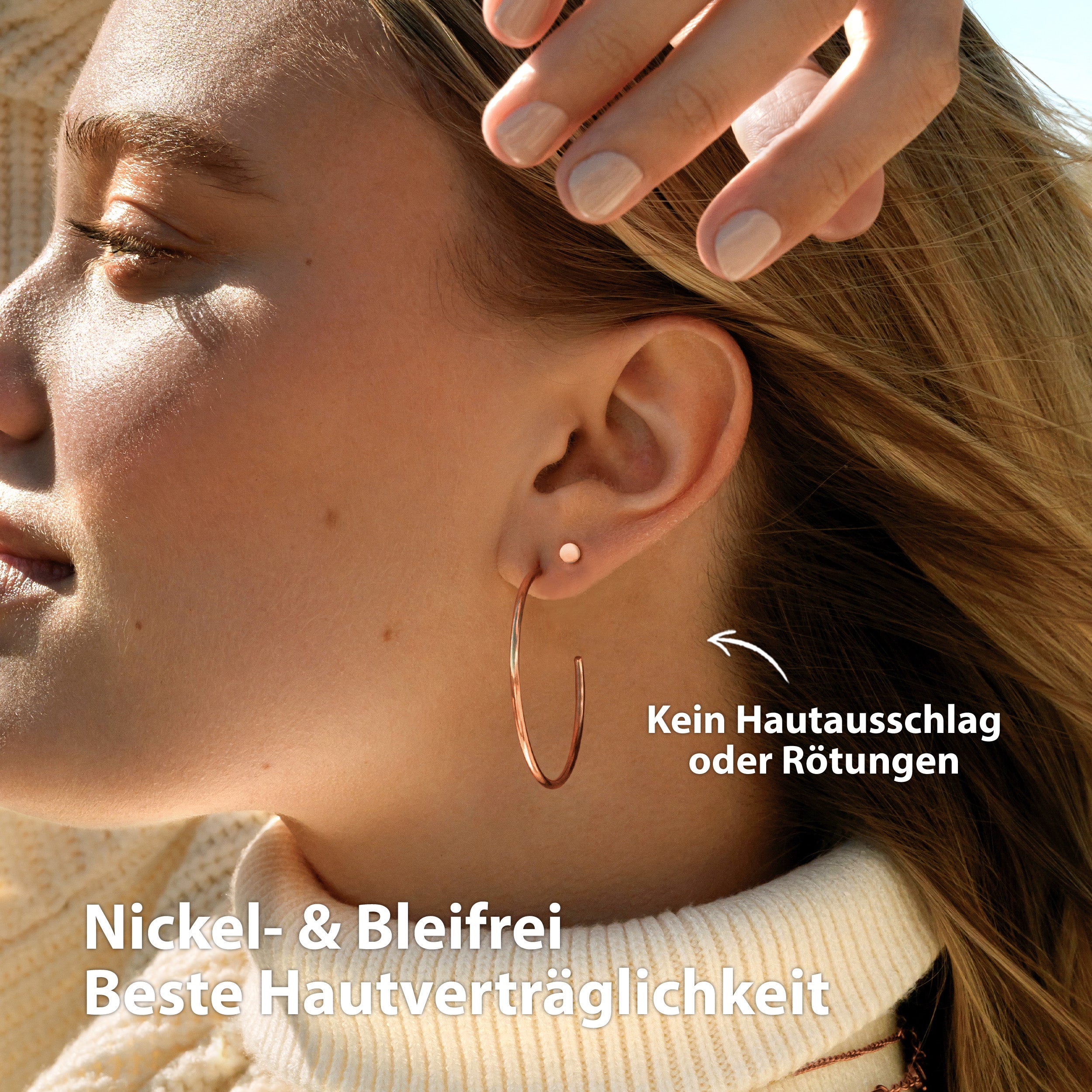 BonnyGrace Ohrringe Set Große Creole und Plättchen Stecker Roségold