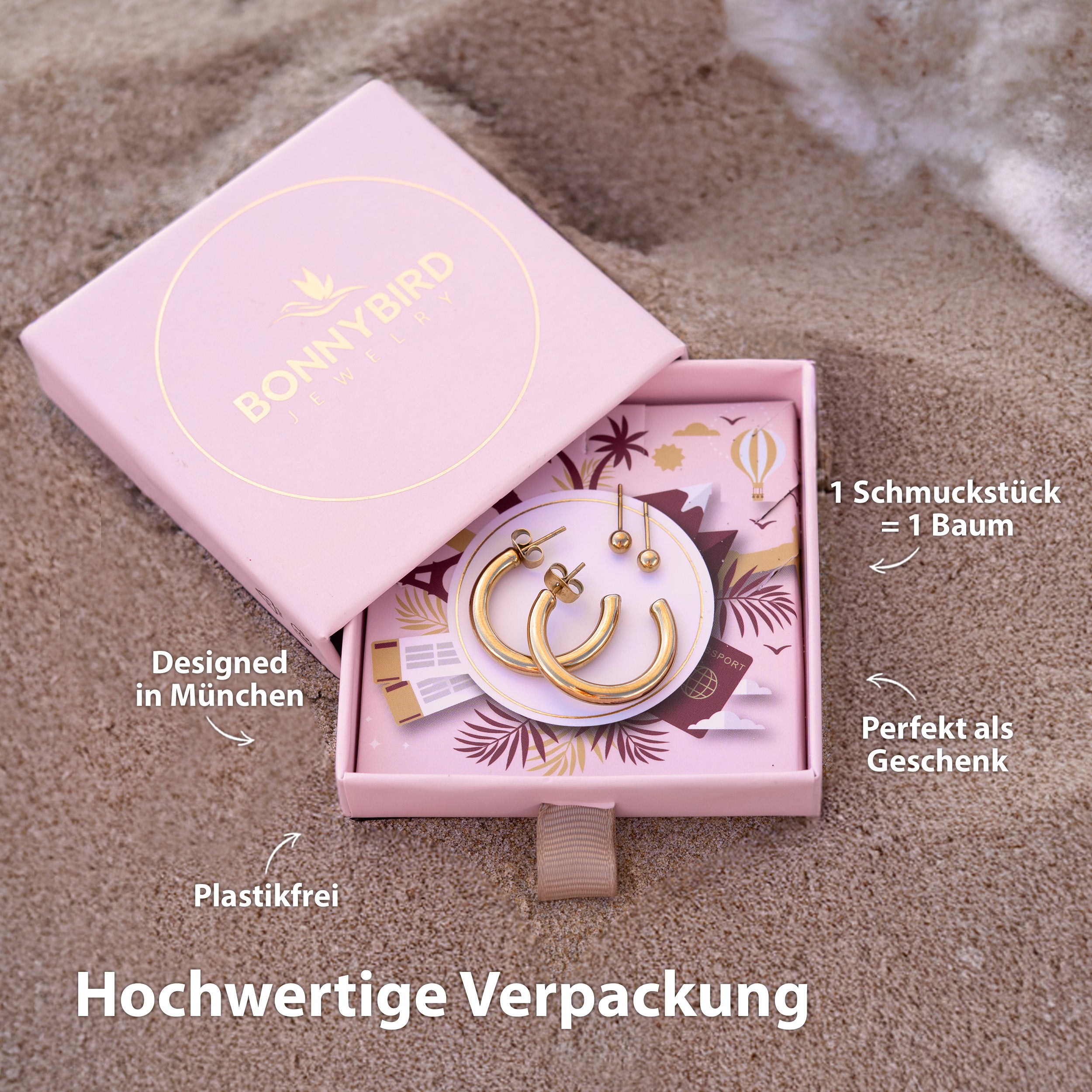 BonnyParis Ohrringe Set Creole und Kugelstecker Gold