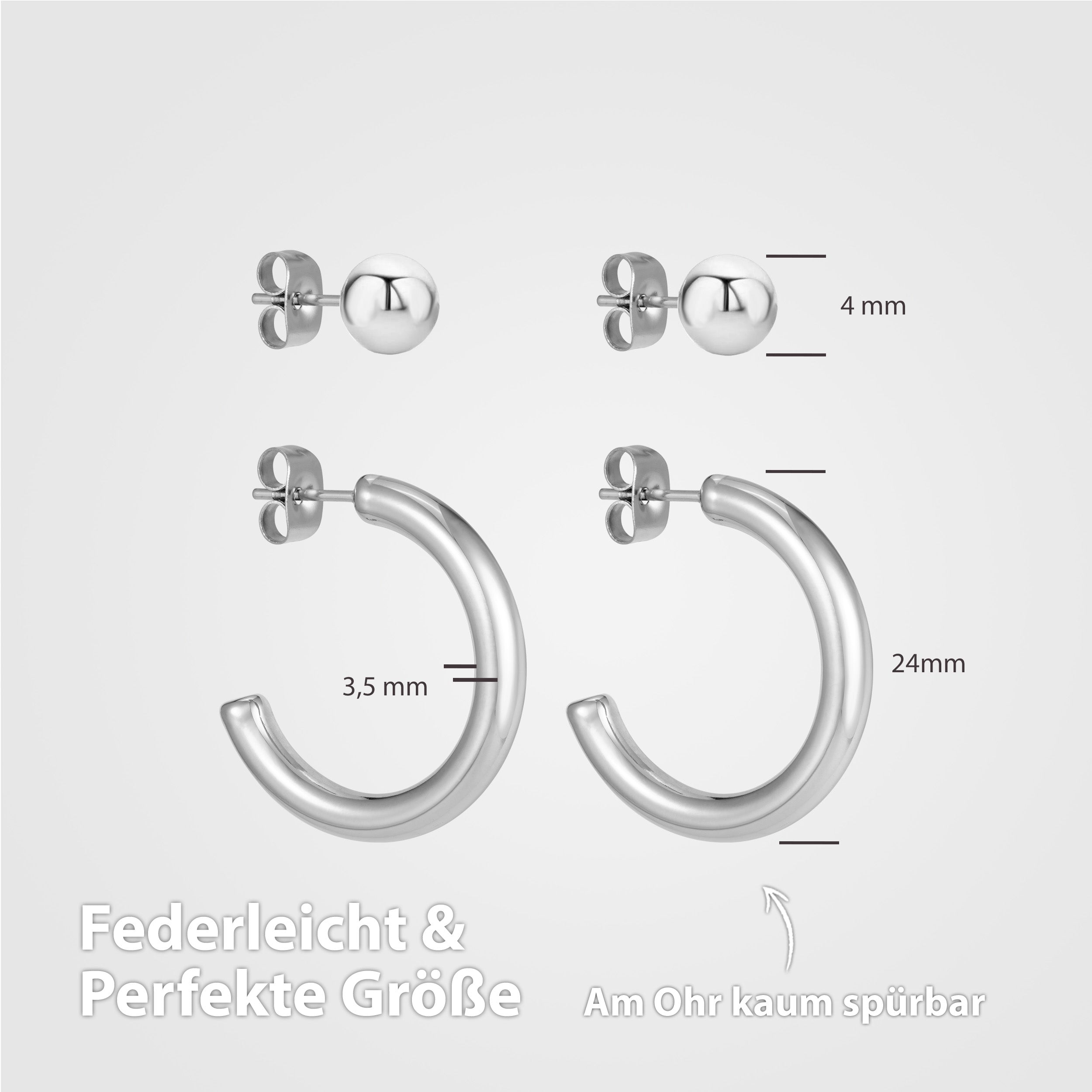 BonnyParis Ohrringe Set Creole und Kugelstecker Silber