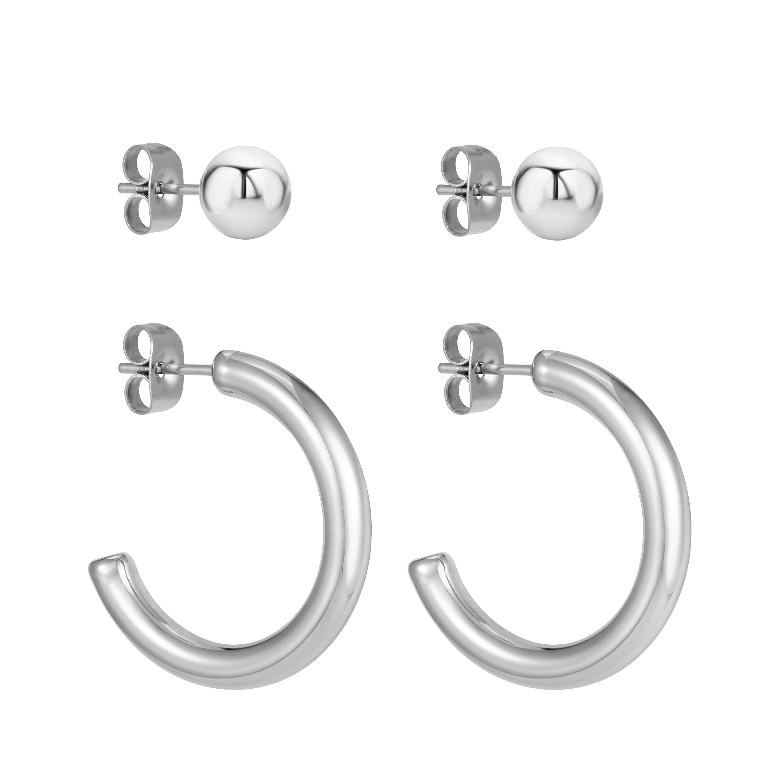 BonnyParis Ohrringe Set Creole und Kugelstecker Silber