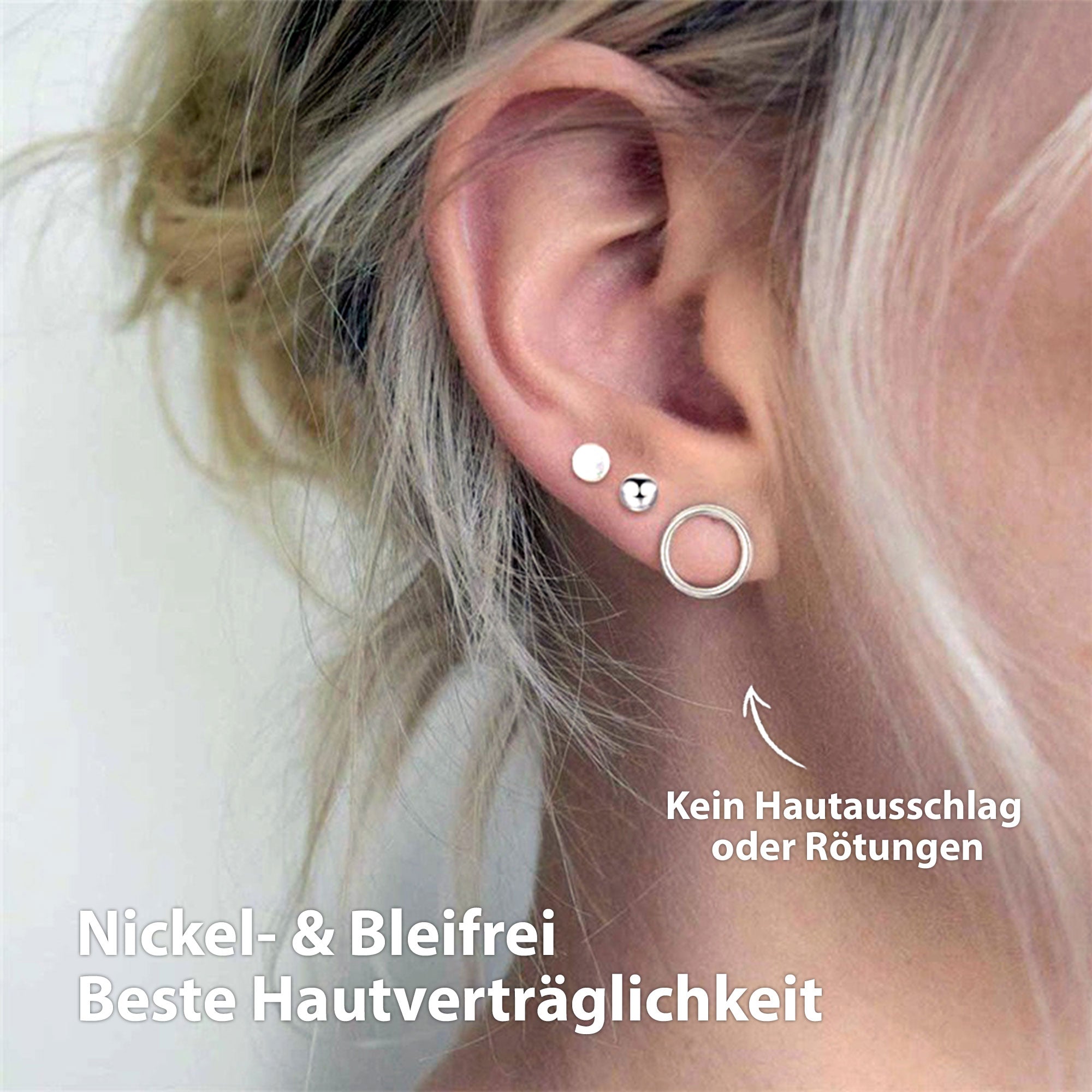 BonnyClassic Ohrringe Set Kreis Kugel Plättchen Silber