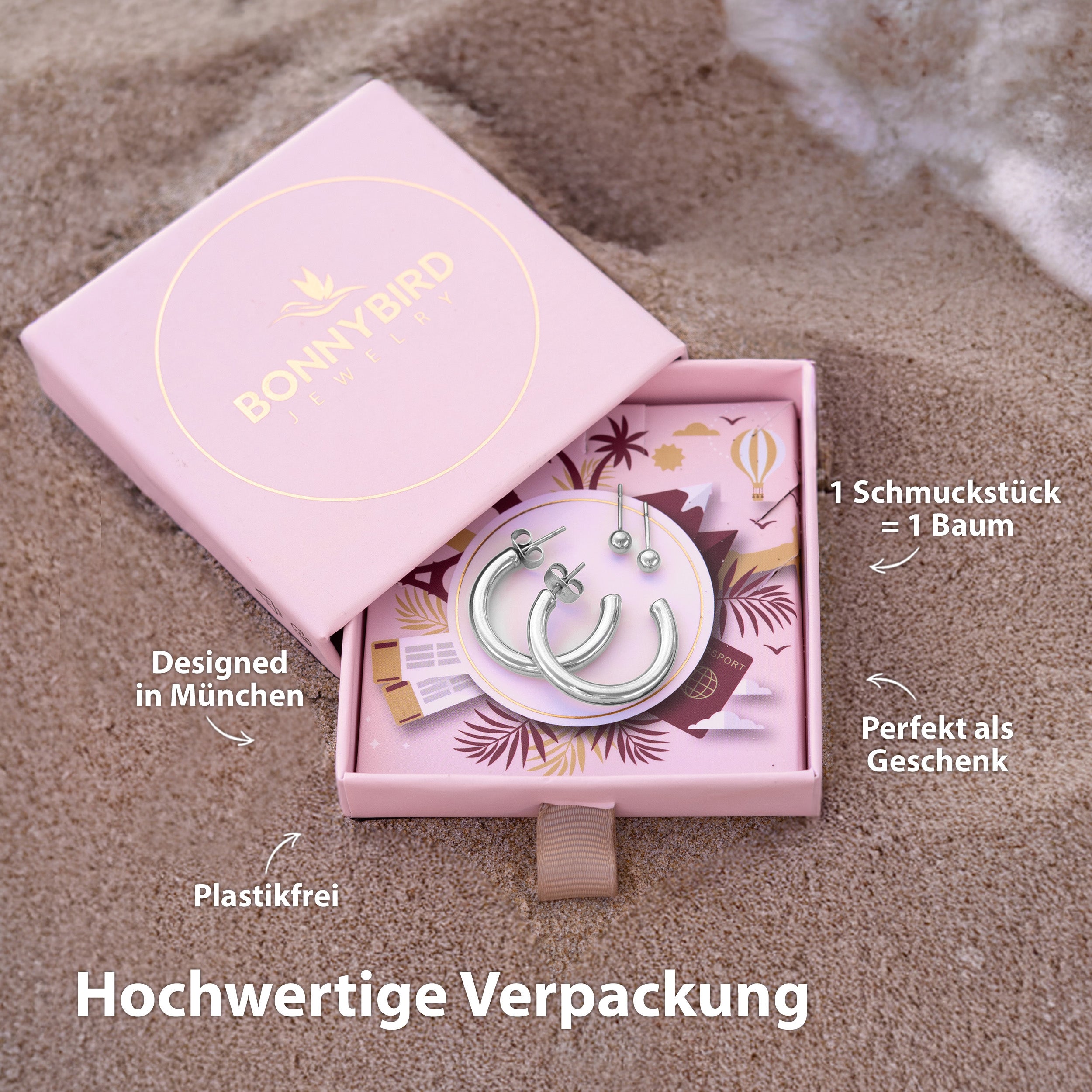 BonnyParis Ohrringe Set Creole und Kugelstecker Silber