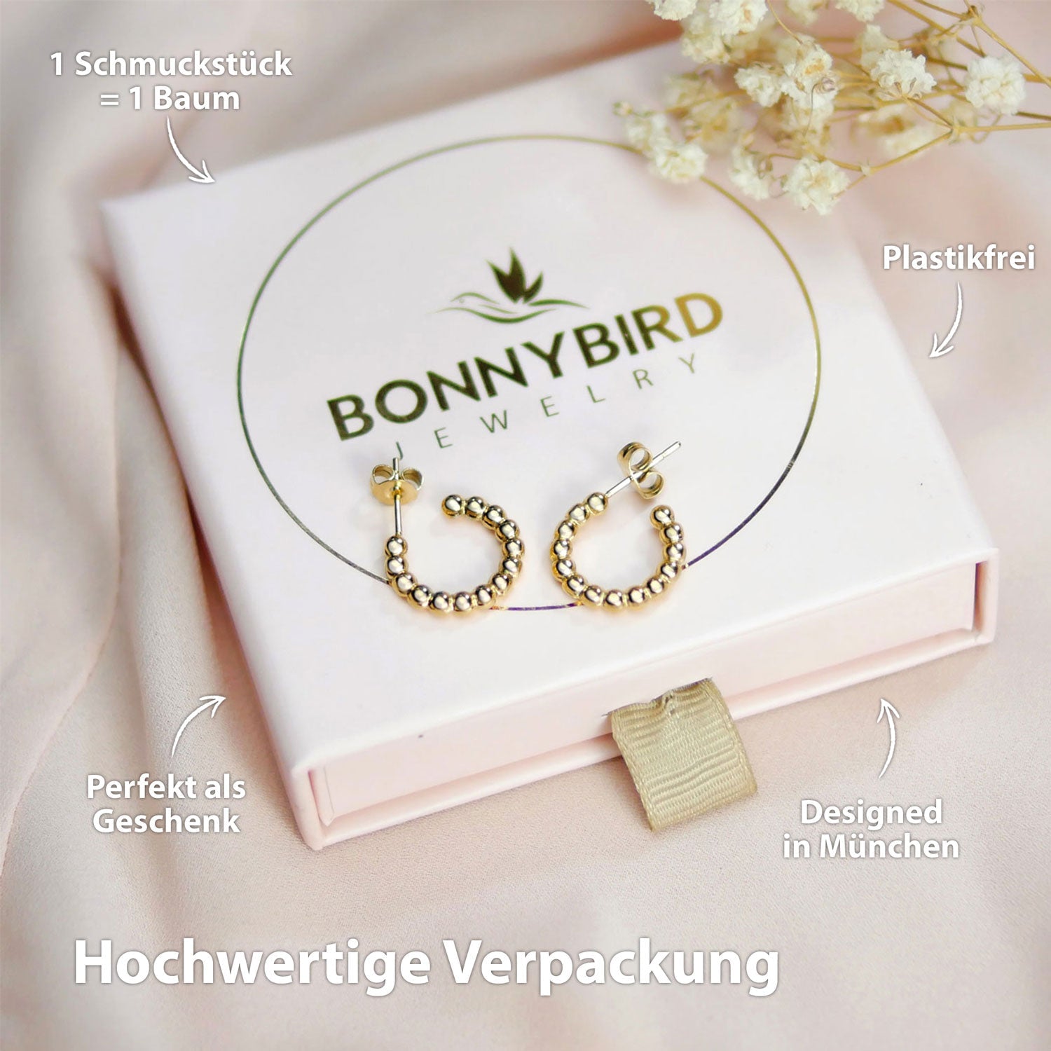 BonnyDots Kleine Creolen Gold Set mit Kugel Ohrstecker - BONNYBIRD