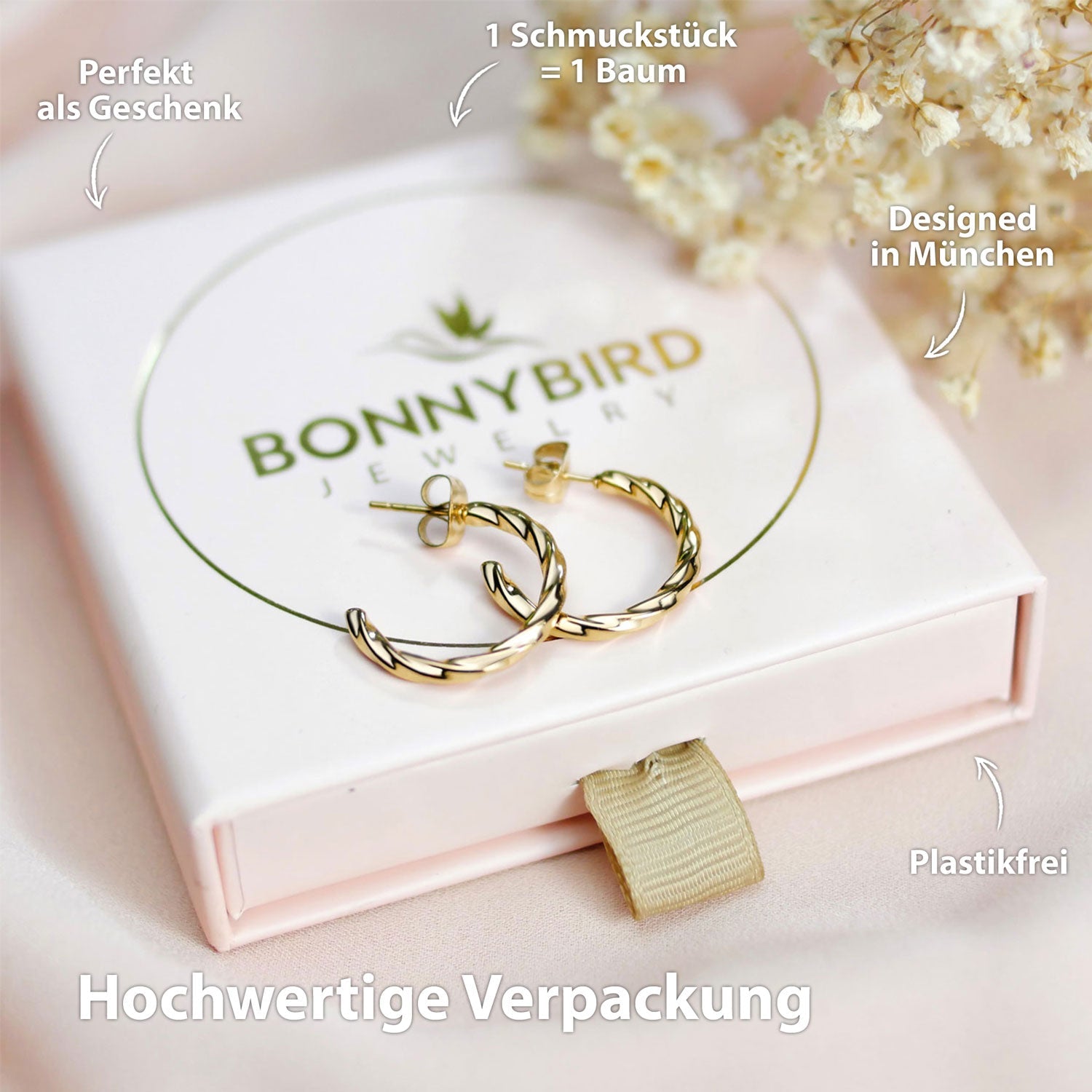 BonnyTwist Creolen Gedreht + Kugel Ohrstecker Gold - BONNYBIRD